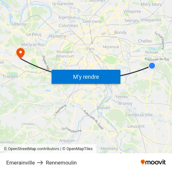 Emerainville to Rennemoulin map