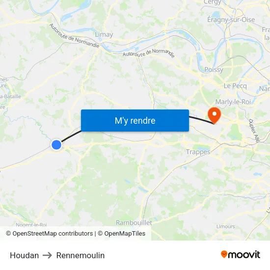 Houdan to Rennemoulin map
