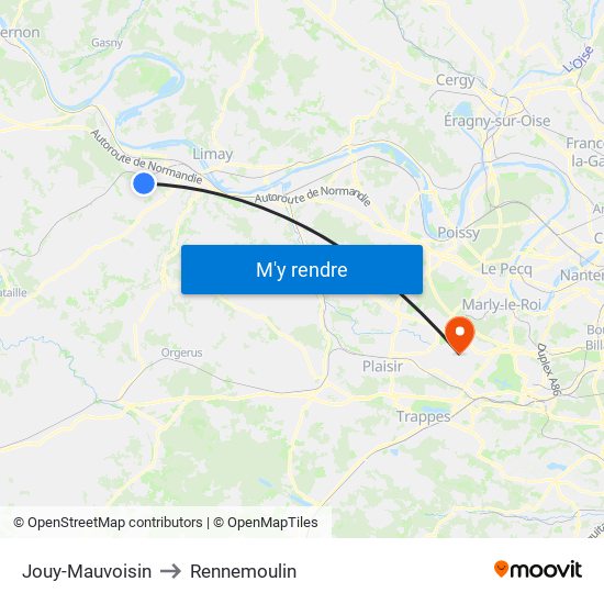 Jouy-Mauvoisin to Rennemoulin map