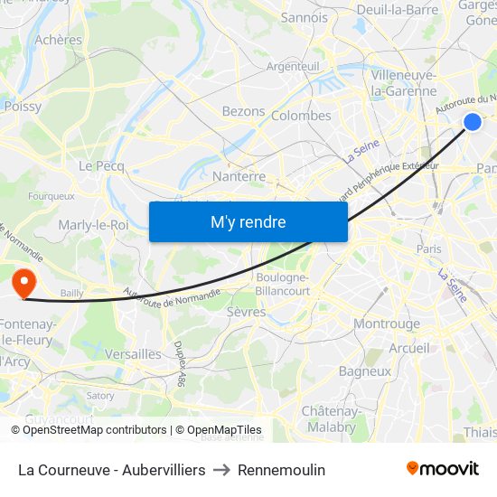 La Courneuve - Aubervilliers to Rennemoulin map