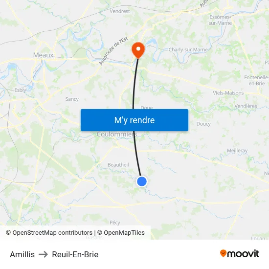 Amillis to Reuil-En-Brie map