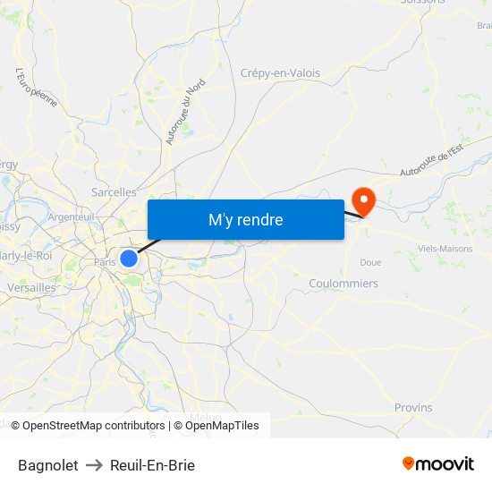 Bagnolet to Reuil-En-Brie map