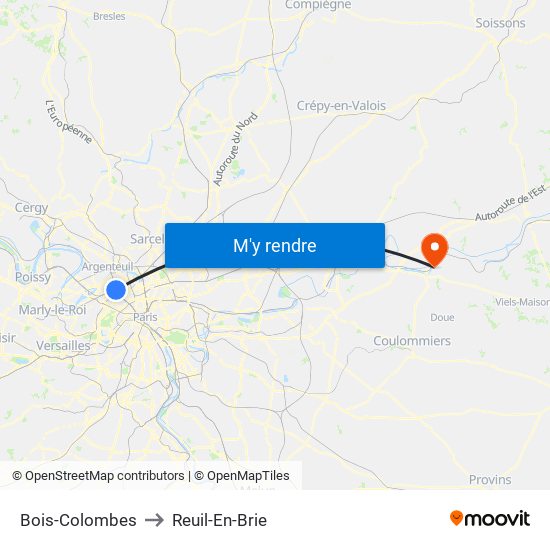 Bois-Colombes to Reuil-En-Brie map