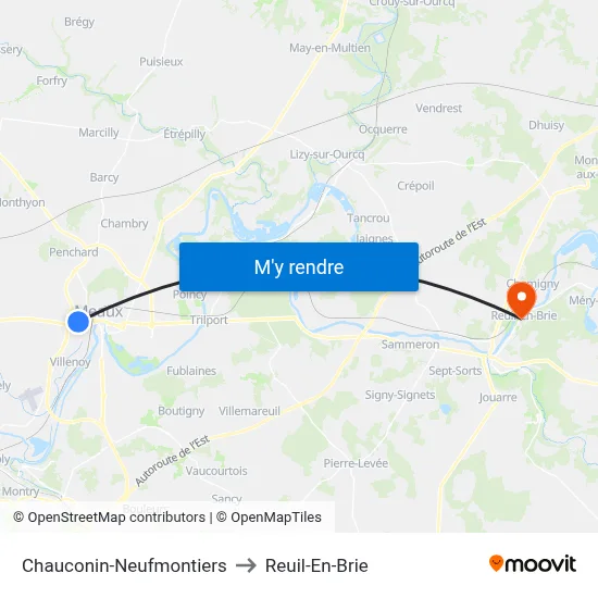 Chauconin-Neufmontiers to Reuil-En-Brie map