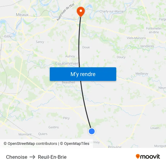 Chenoise to Reuil-En-Brie map