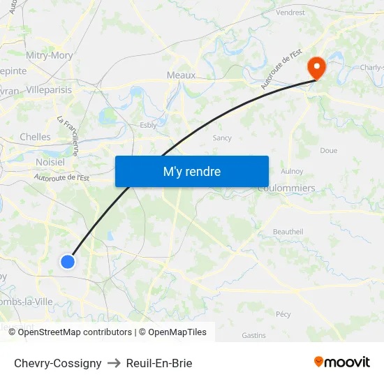 Chevry-Cossigny to Reuil-En-Brie map