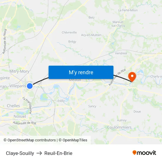 Claye-Souilly to Reuil-En-Brie map