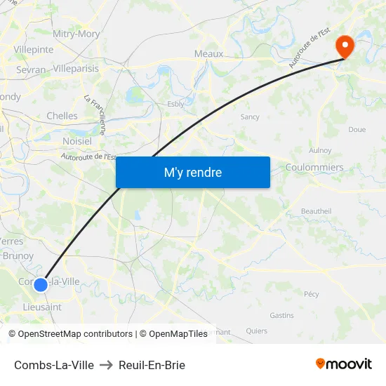 Combs-La-Ville to Reuil-En-Brie map