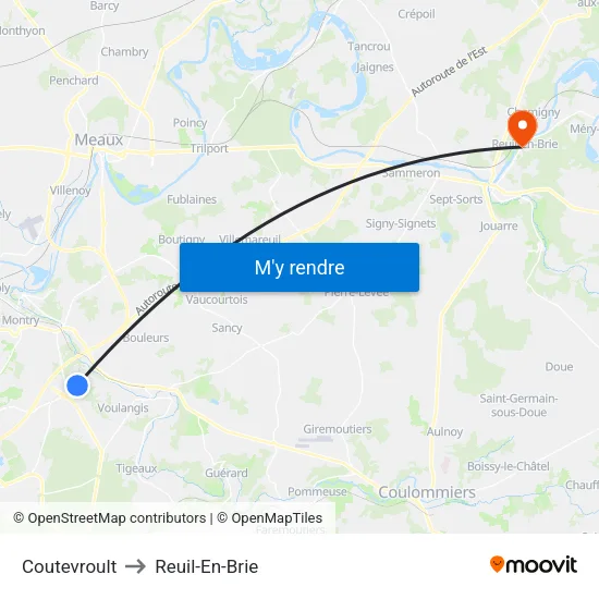Coutevroult to Reuil-En-Brie map