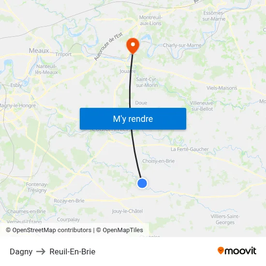 Dagny to Reuil-En-Brie map