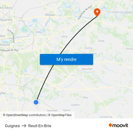 Guignes to Reuil-En-Brie map
