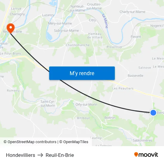 Hondevilliers to Reuil-En-Brie map