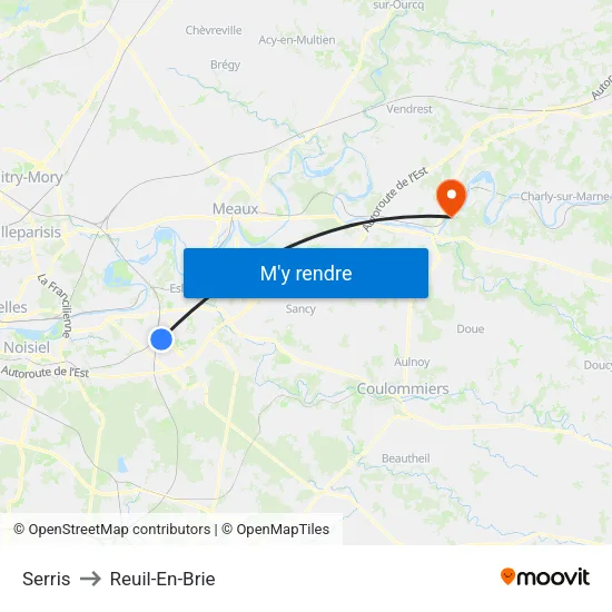 Serris to Reuil-En-Brie map