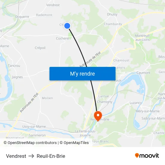 Vendrest to Reuil-En-Brie map