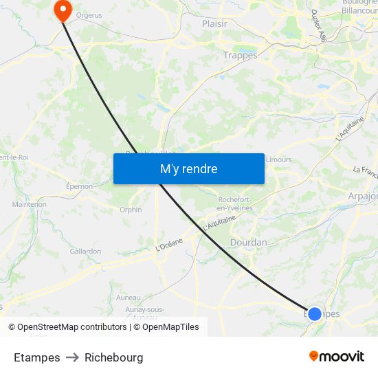 Etampes to Richebourg map