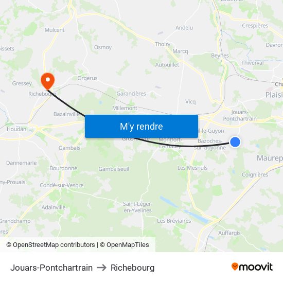 Jouars-Pontchartrain to Richebourg map