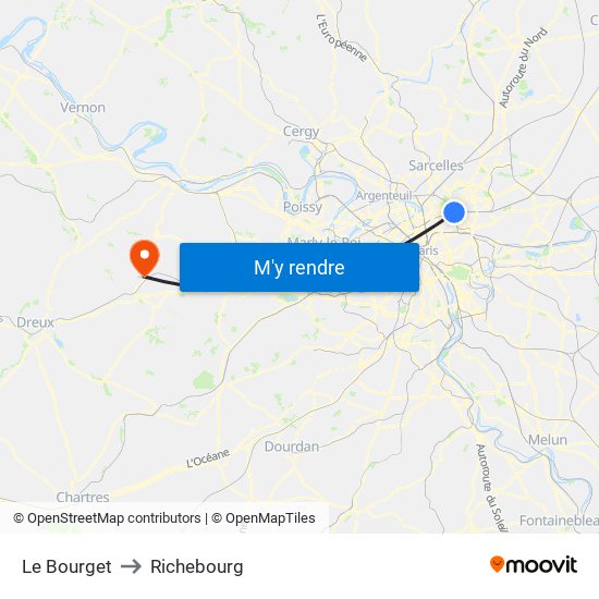 Le Bourget to Richebourg map