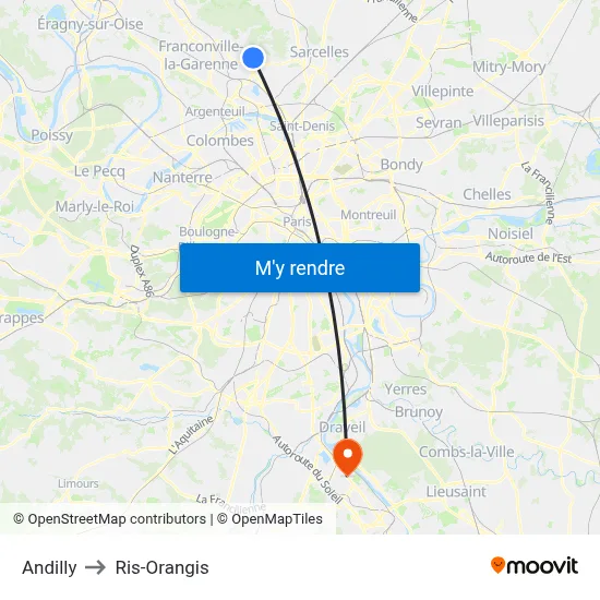 Andilly to Ris-Orangis map