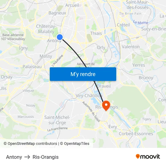 Antony to Ris-Orangis map