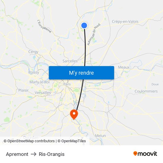 Apremont to Ris-Orangis map