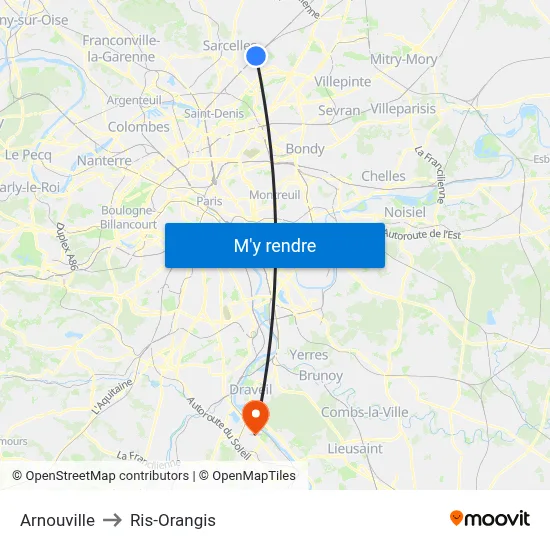 Arnouville to Ris-Orangis map