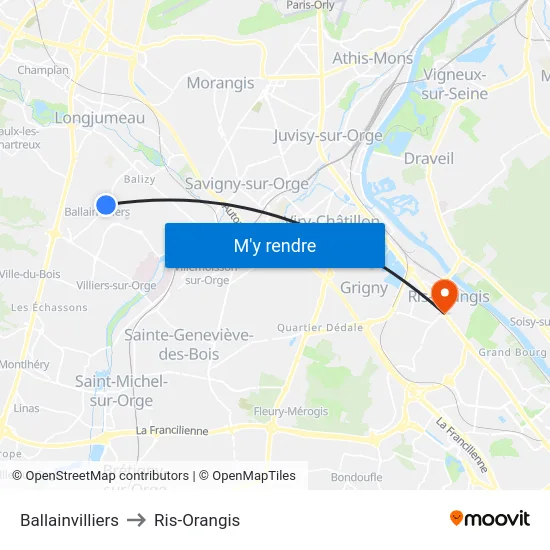 Ballainvilliers to Ris-Orangis map
