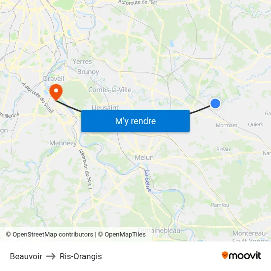 Beauvoir to Ris-Orangis map