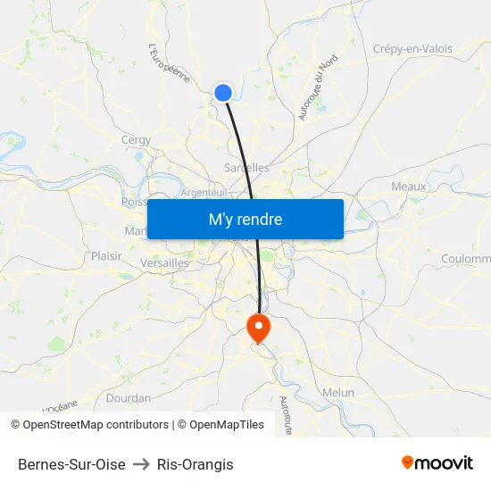 Bernes-Sur-Oise to Ris-Orangis map