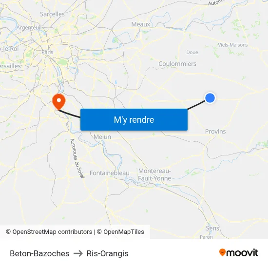 Beton-Bazoches to Ris-Orangis map