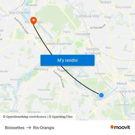 Boissettes to Ris-Orangis map