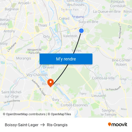 Boissy-Saint-Leger to Ris-Orangis map