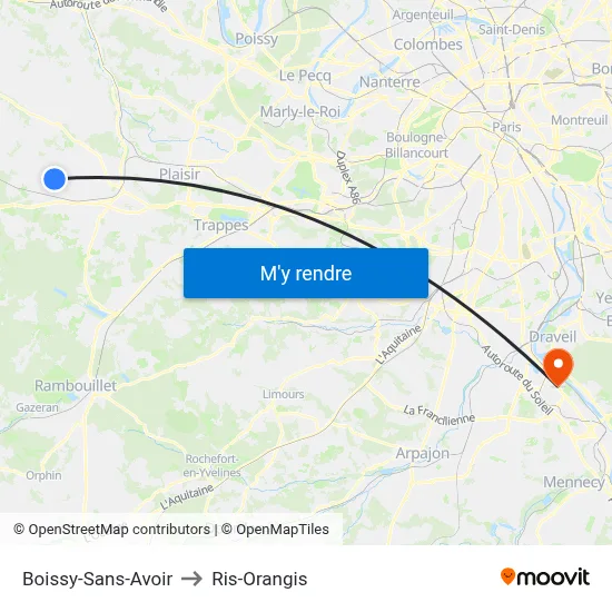 Boissy-Sans-Avoir to Ris-Orangis map