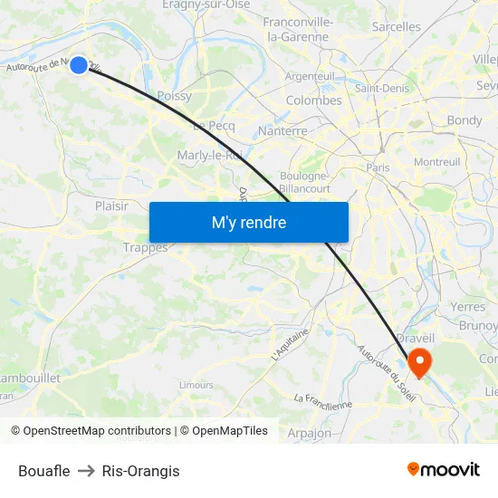 Bouafle to Ris-Orangis map
