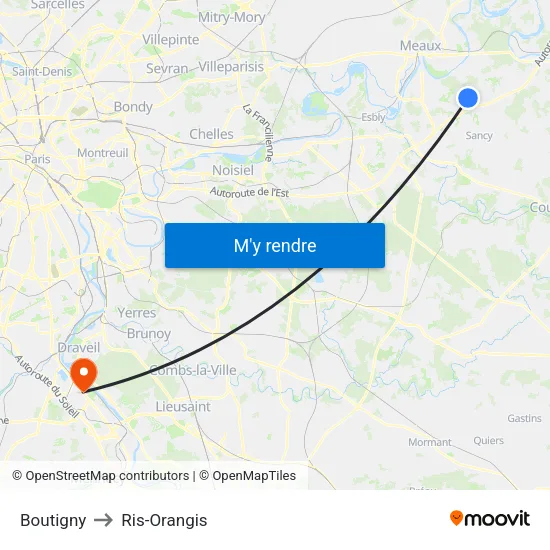 Boutigny to Ris-Orangis map