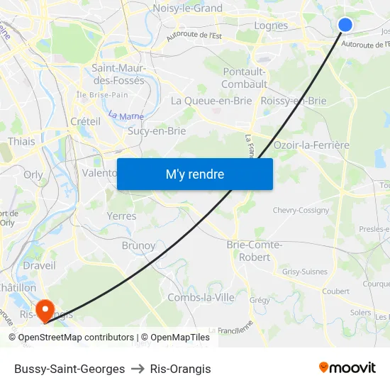 Bussy-Saint-Georges to Ris-Orangis map