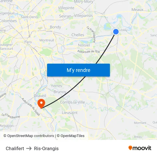 Chalifert to Ris-Orangis map