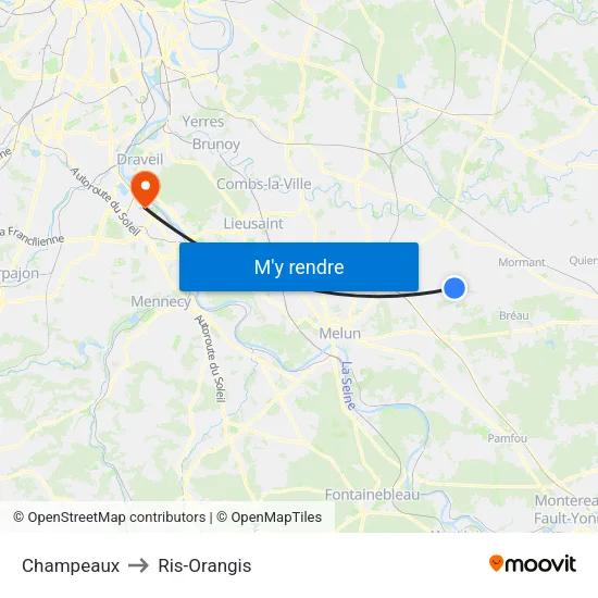 Champeaux to Ris-Orangis map