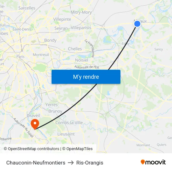 Chauconin-Neufmontiers to Ris-Orangis map