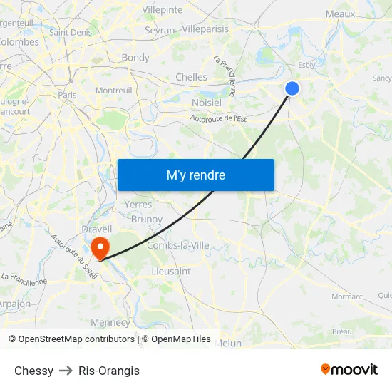 Chessy to Ris-Orangis map