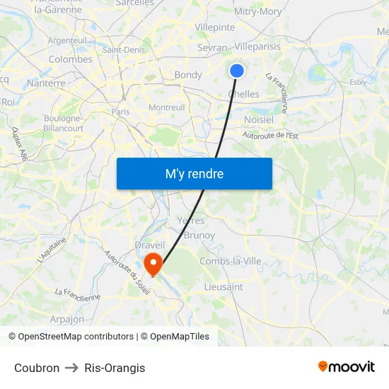Coubron to Ris-Orangis map