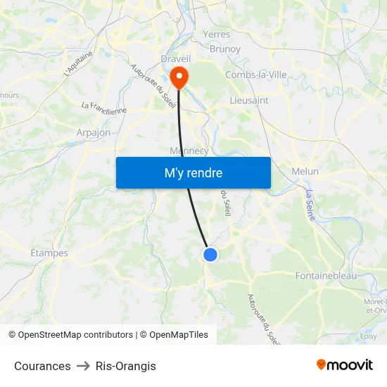 Courances to Ris-Orangis map
