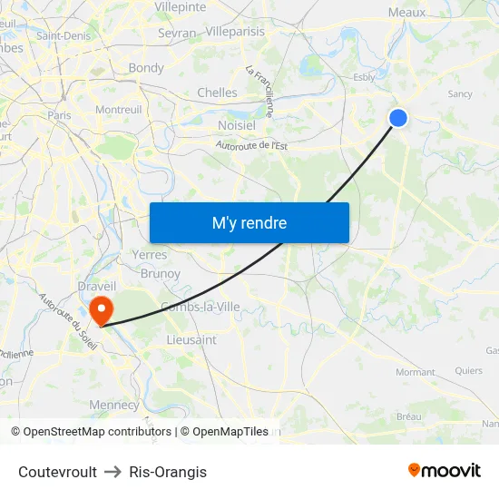 Coutevroult to Ris-Orangis map