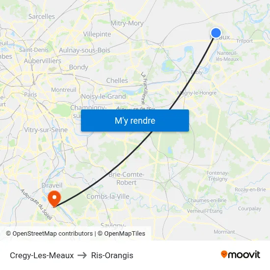 Cregy-Les-Meaux to Ris-Orangis map