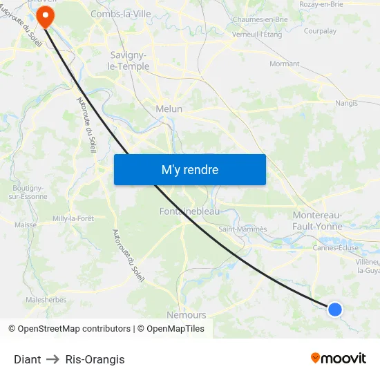 Diant to Ris-Orangis map