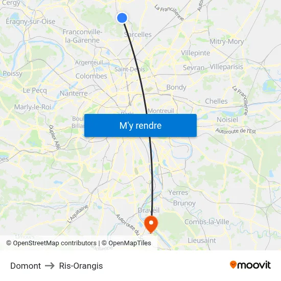 Domont to Ris-Orangis map