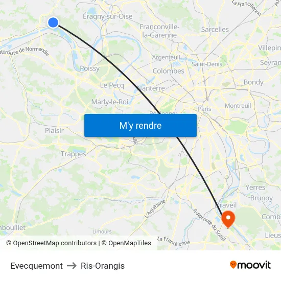 Evecquemont to Ris-Orangis map