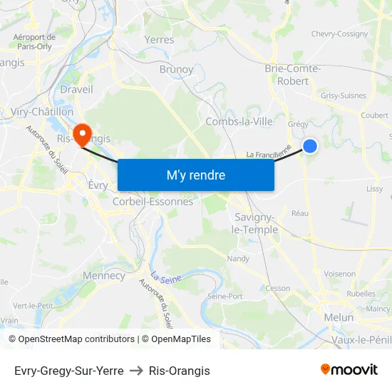 Evry-Gregy-Sur-Yerre to Ris-Orangis map
