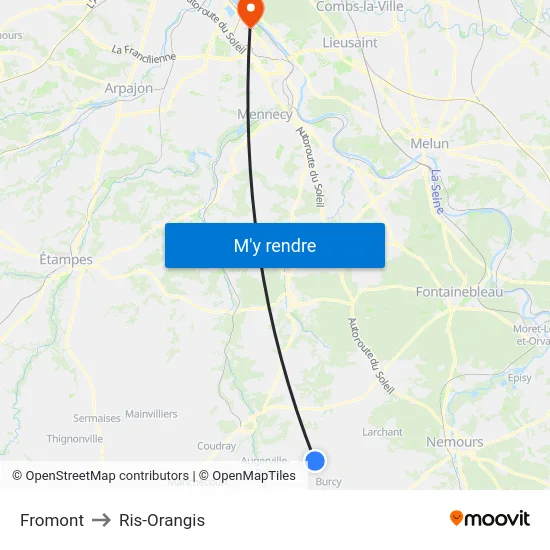 Fromont to Ris-Orangis map