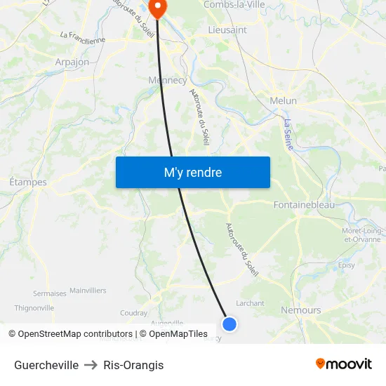 Guercheville to Ris-Orangis map