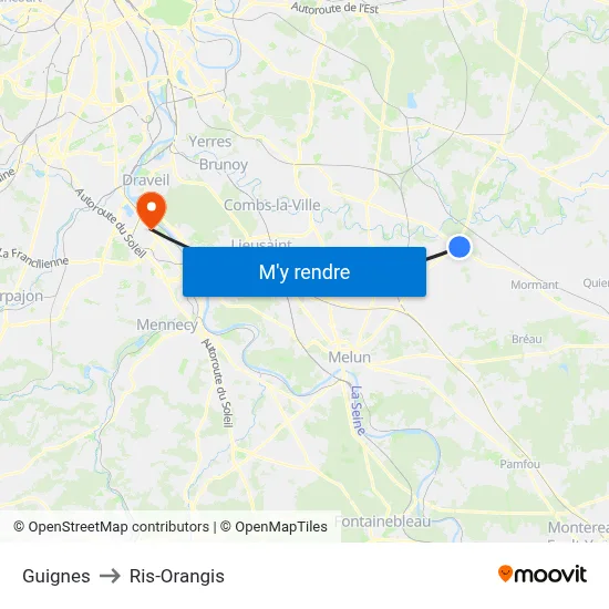 Guignes to Ris-Orangis map